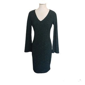 Lulus Green Bodycon Knit Dress with Bell Bottom Sleeves Size Large